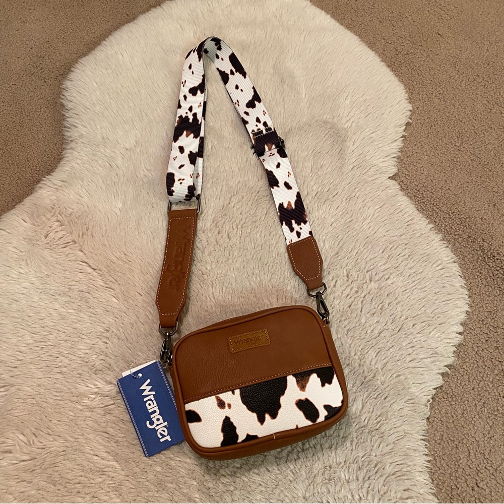 Wrangler Brown & Black Cowhide Crossbody Shoulder Bag